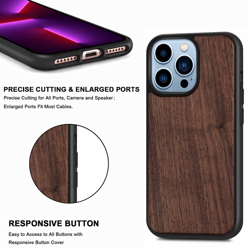 Ốp Điện Thoại Gỗ Tự Nhiên Khung TPU Cho iPhone 14 13 12 11 Pro Max 12 13 Mini