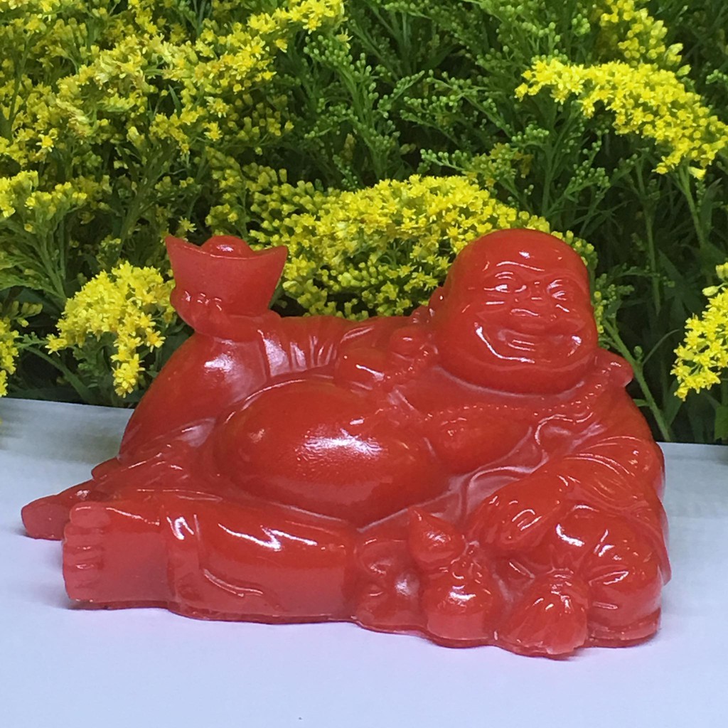 Phật Di Lặc chỉ 98k dài 13 cm x rộng 9 x cao 8 cm màu đỏ hồng ngọc