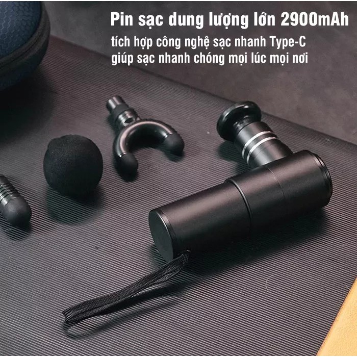 KÈM TÚI | BOOSTER MINI POCKET | Súng massage gun toàn thân 4 đầu điều trị căng cơ bắp, giảm đau mỏi vai gáy