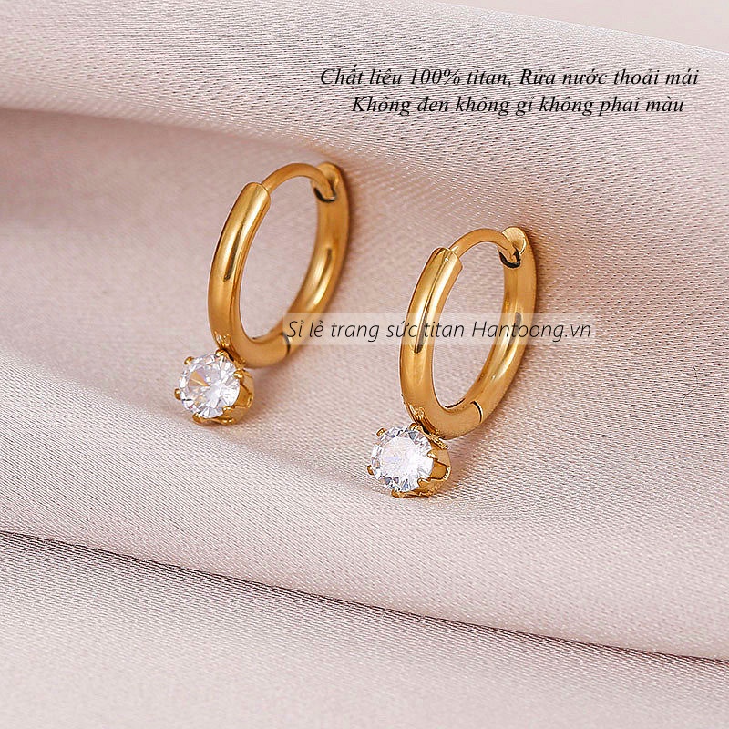 Khuyên tai titan không gỉ thiết kế đính đá đơn giản trẻ trung dành cho nữ