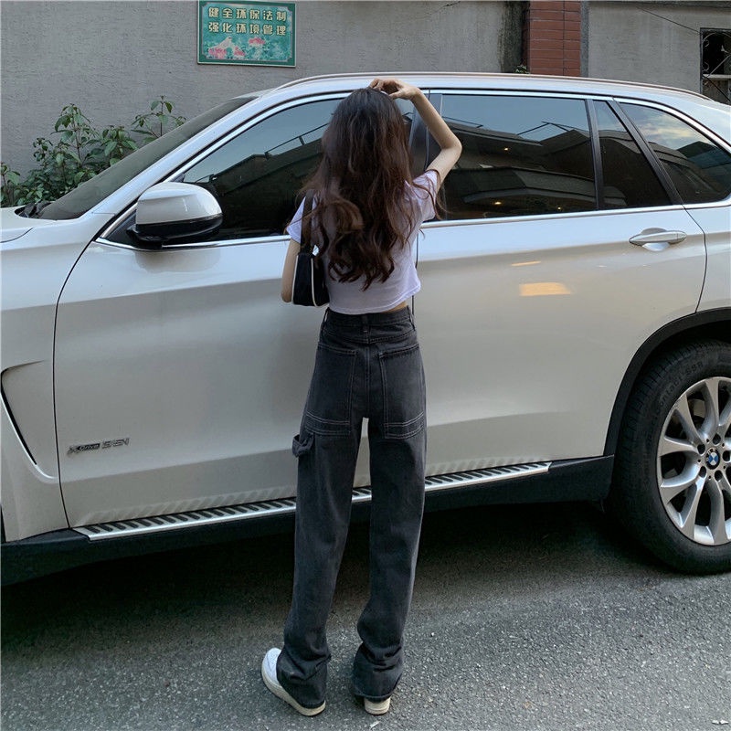 Quần jean dài ống rộng XIAOZHAINV lưng cao thời trang vintage cho nữ