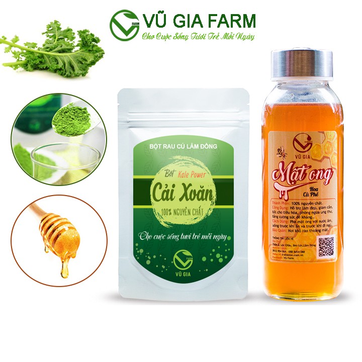 Combo Mật Ong Hoa Cà Phê 420g + Bột Cải Xoăn Sấy Lạnh 50g - Nguyên Chất Vũ Gia