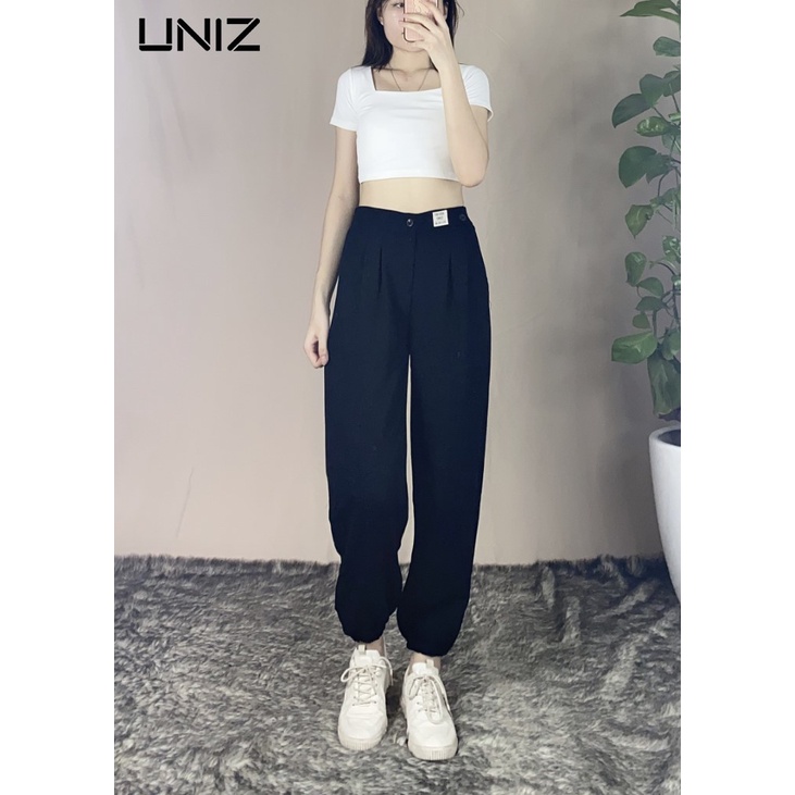 Quần Jogger Nữ Bo Gấu UNIZ (2 Màu), Unisex, Cạp Mac, Dáng Dài, Form Thụng, Vải Ruby, Mềm Nhẹ, Không Bai Xù