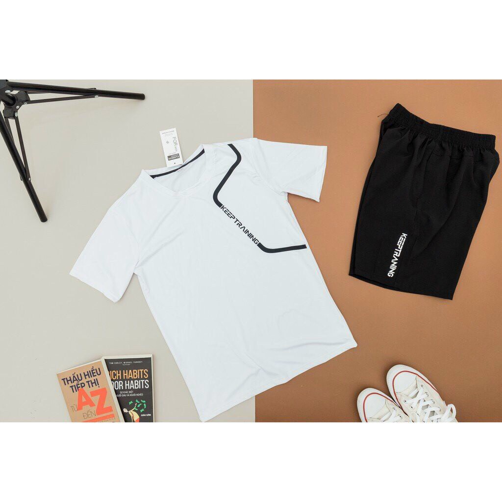 Bộ thun thể thao nam KEEPTRAINING 👉FREESHIP👈chất thun lạnh co dãn 4 chiều thoáng mát, nổi bật có kèm ảnh thật | BigBuy360 - bigbuy360.vn