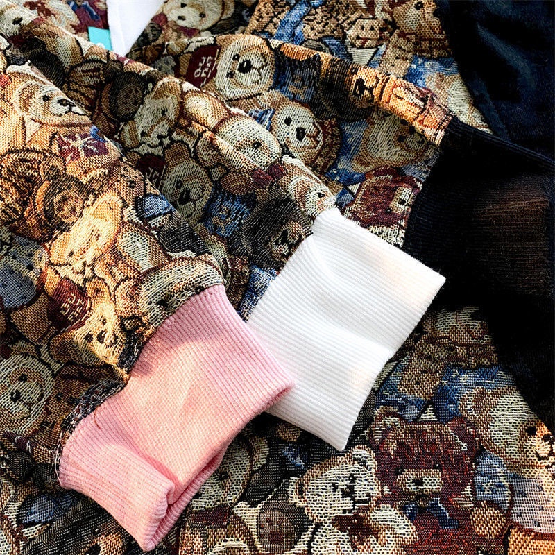 Áo sweater IELGY dài tay dáng rộng in hình gấu phong cách cổ điển cho nữ