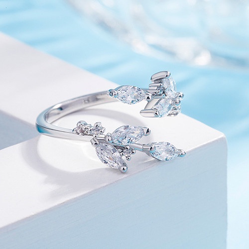 Nhẫn hợp kim đính đá zircon hình chiếc lá màu sắc ngọt ngào thời trang cho nữ