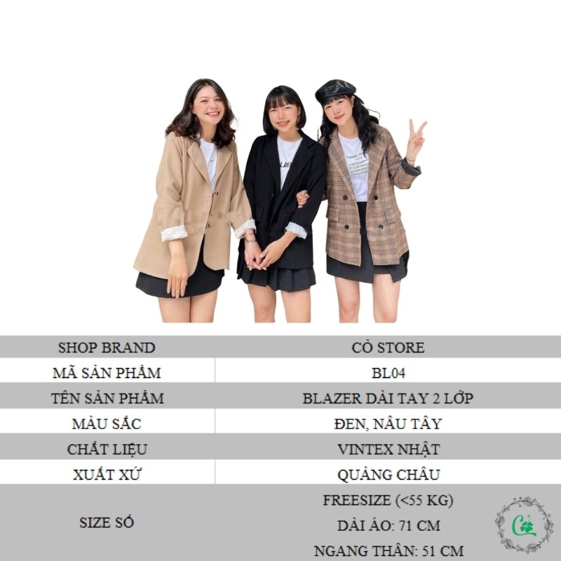 Áo blazer nữ dài tay 2 lớp phong cách Hàn Quốc CỎ STORE BL05
