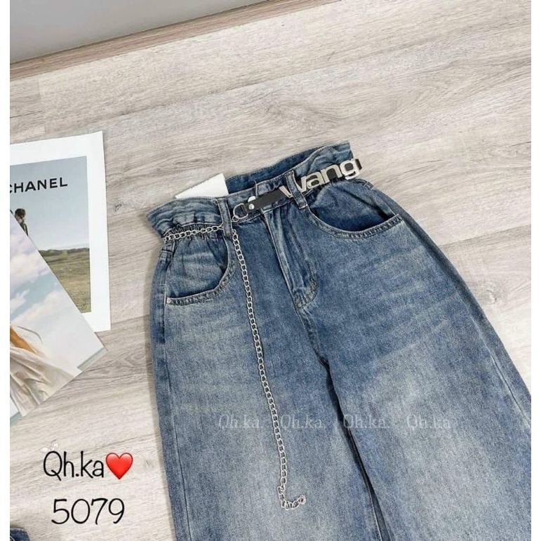 Quần jeans ống suông kèm đai xích wang hàng QCL1