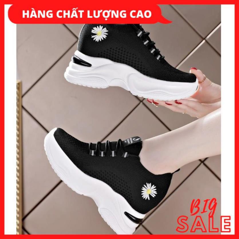 Giày độn đế hoa cúc nữ Hot trend mới nhất 2020 CAO CẤP vải dệt thoáng khí cao 8cm (trắng, đen) [HÀNG XỊN ĐẸP]