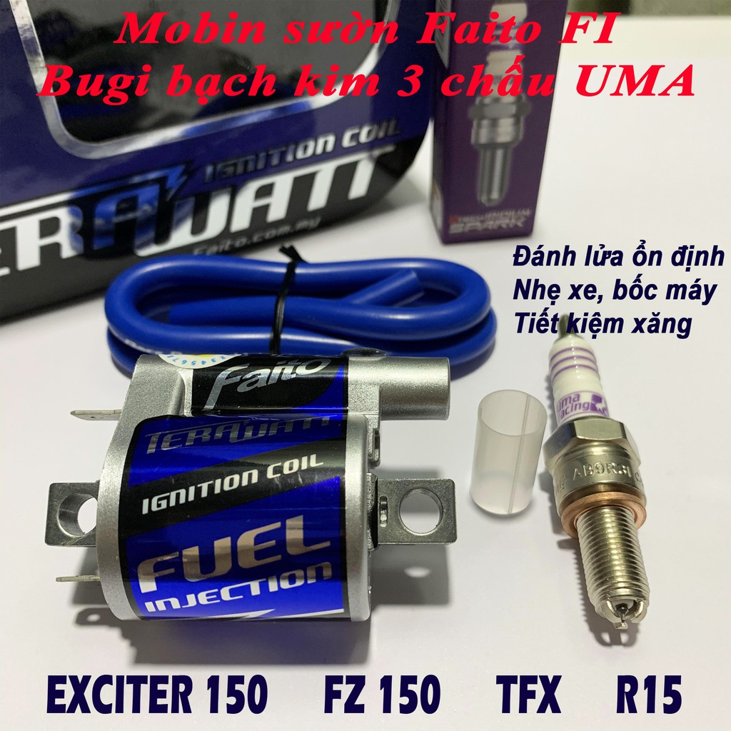 Mobin sườn Faito và bugi bạch kim cho Exciter 150, Sirius FI, FZ150, R15 - Malaysia