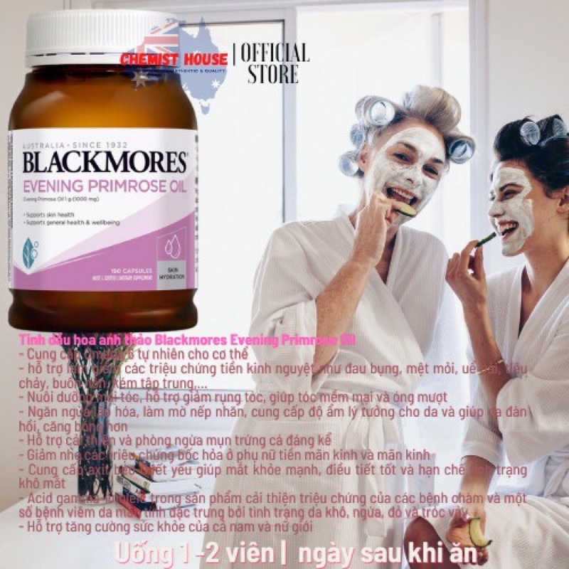 [Hàng Chuẩn ÚC] Blackmores Evening Primrose Oil - Viên uống tinh dầu hoa anh thảo 190 viên ĐẸP DA NGỪA LÃO HÓA NỘI TIẾT