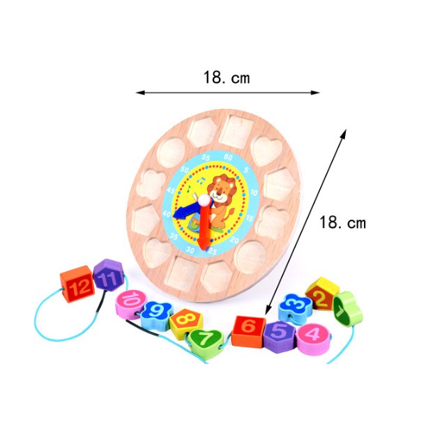 Đồ Chơi Đồng Hồ Phân Biệt Hình Khối Kết Hợp Với Sâu Dây Bằng Gỗ
