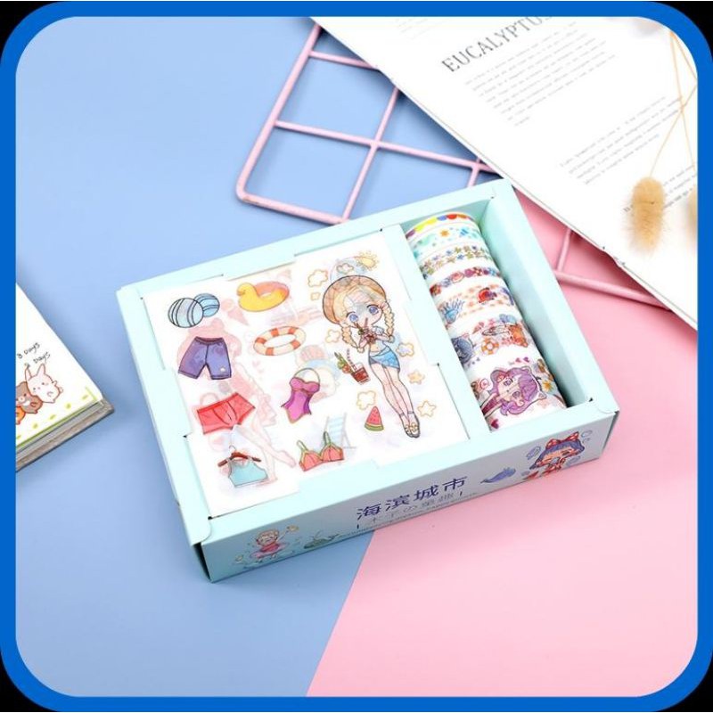 Hộp băng dính in hình cute dễ thương - Bộ Sticker nhiều loại đẹp giá rẻ - Hình dán trang trí sách vở, đồ dùng học tập