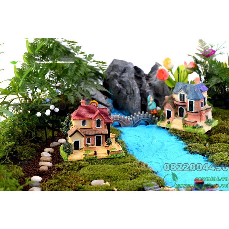 Nhà Biệt thự châu âu loại to 5x9x9 - Trang trí tiểu cảnh, cây cảnh, trang trí hồ cá thủy sinh, nhà biệt thự mô hình