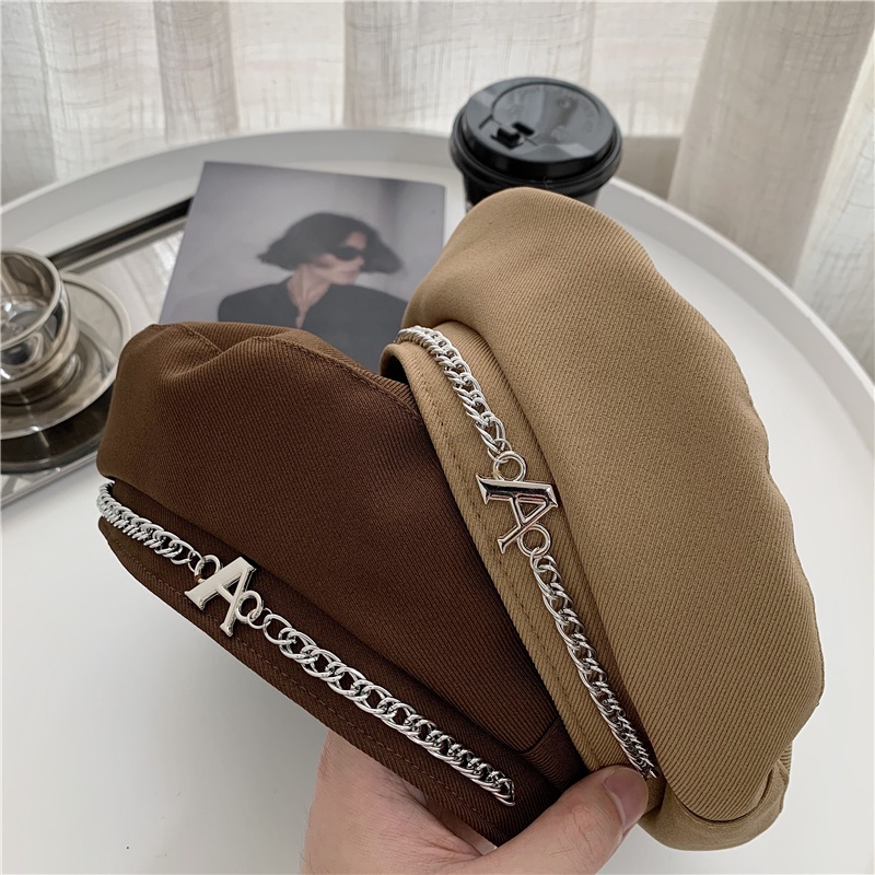 Mũ Beret Mỏng Thoáng Khí Phối Dây Xích Kim Loại Thời Trang Mùa Hè Phong Cách Hàn Quốc Cho Nữ