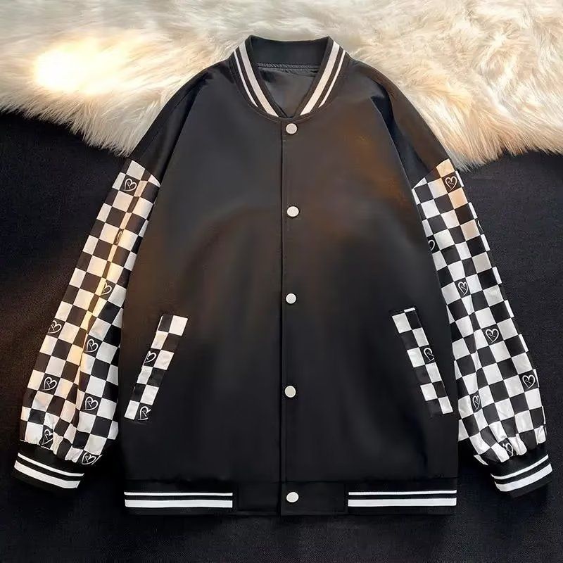 Áo Khoác Bóng Chày Kẻ Sọc Caro Phong Cách Hàn Quốc vintage Đường Phố unisex Ngoại Cỡ S-XXXL