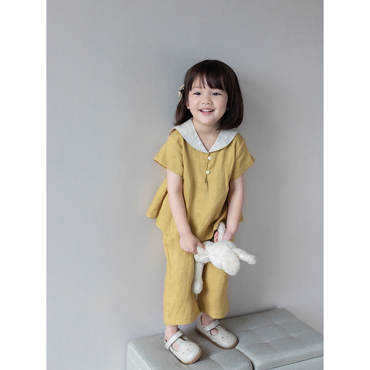 Bộ Áo Thun Tay Ngắn + Quần Short Phong Cách Hàn Quốc Thời Trang Mùa Hè Xinh Xắn Cho Bé Gái