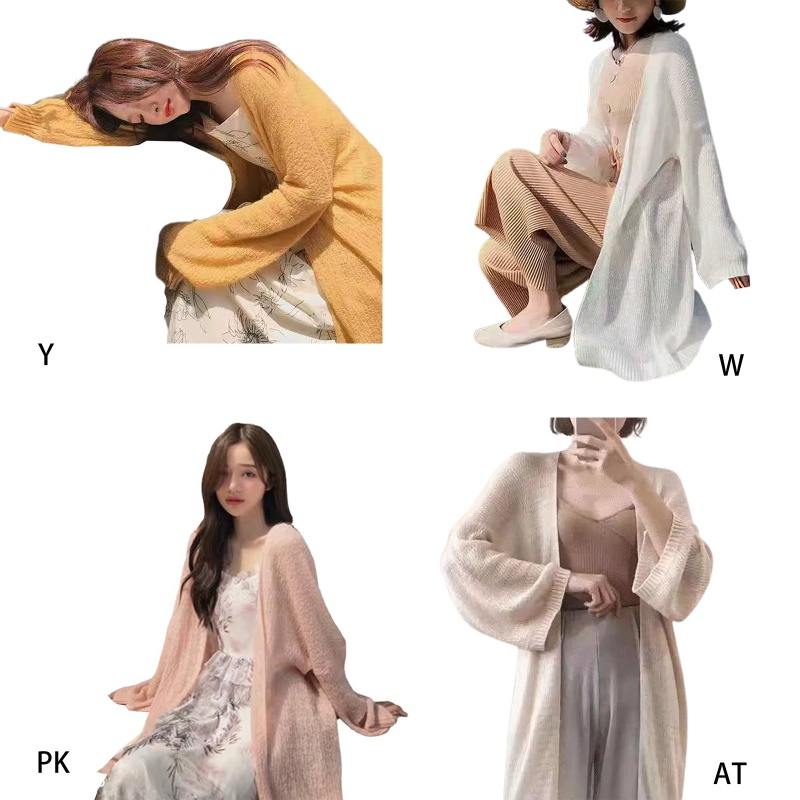 Áo Khoác Cardigan Dệt Kim Tay Dài Màu Trơn Thời Trang Mùa Hè Cho Nữ