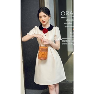Laviem - đầm trắng be cổ nhung mila
