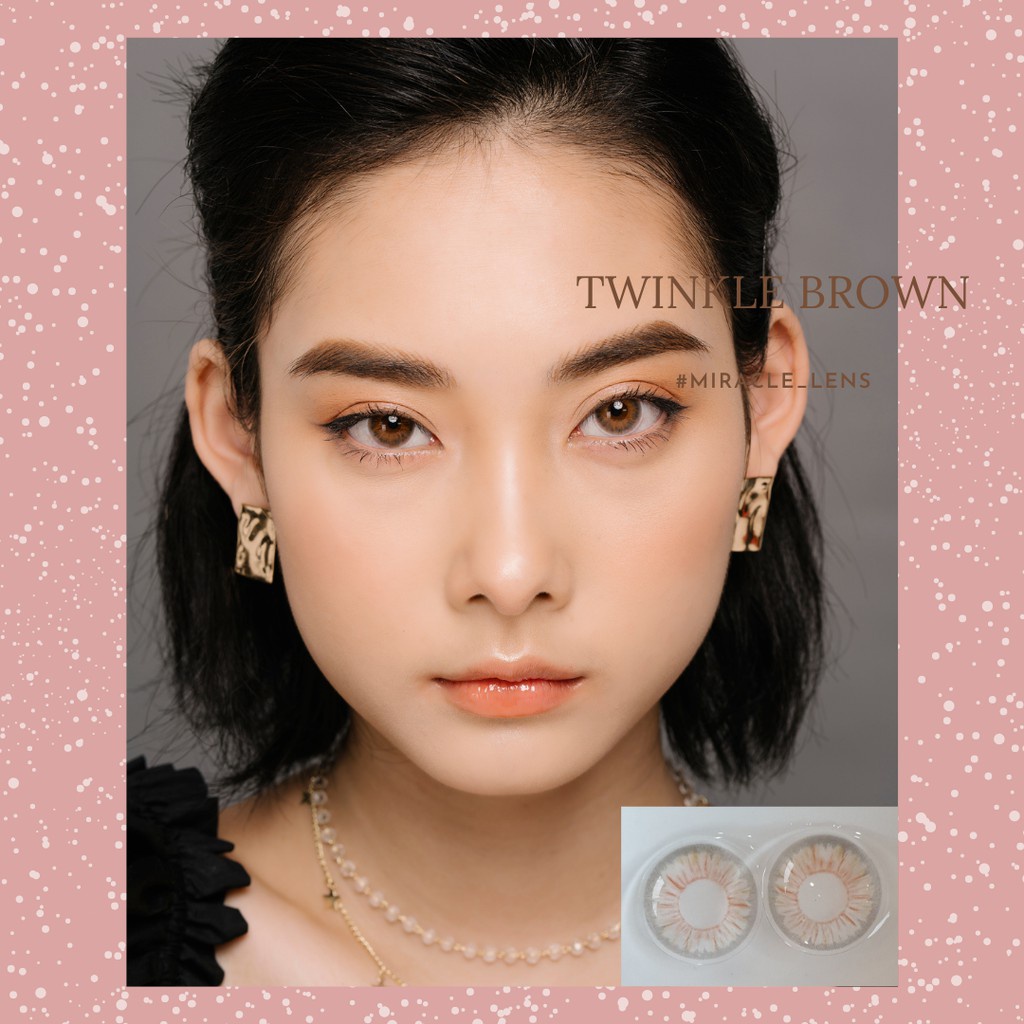 Kính áp tròng Blue Eyes - TWINKLE BROWN - Lens giãn nhẹ màu nâu mật ong vân sọc - made in Korea