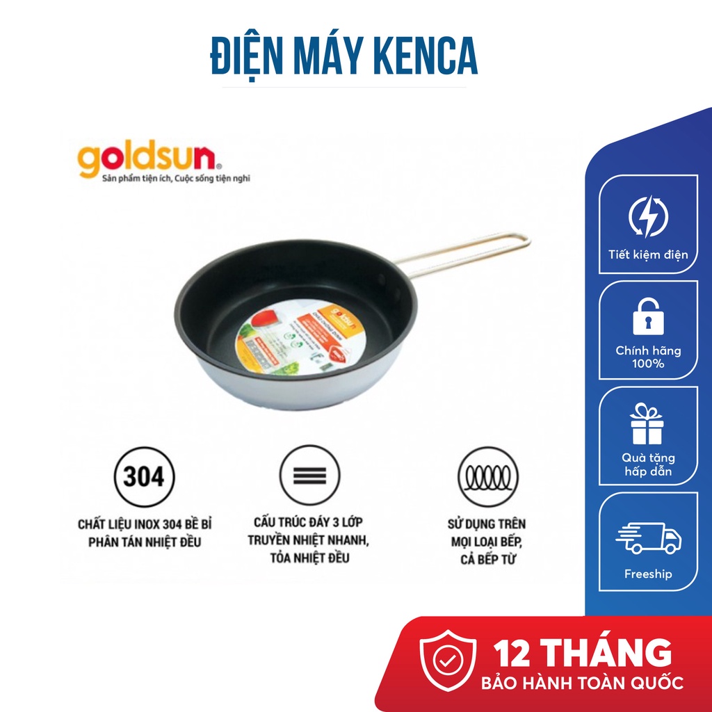 Chảo Inox Chống Dính Cao Cấp Goldsun Gpa1401-18ih 18cm 3 Lớp Đáy Từ