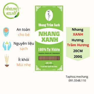 Nhang Xanh 20cm - 280 cây - 200G - Ít khói - Hương trầm dịu nhẹ - Nhang Thiền