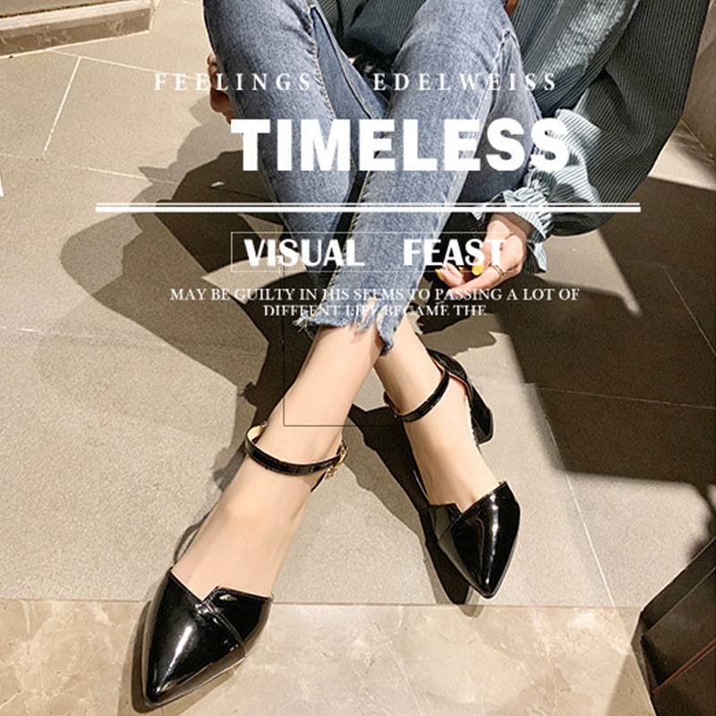 Size 34 Giày Sandal Cao Gót Nữ Đế Dày Mũi Nhọn Thời Trang