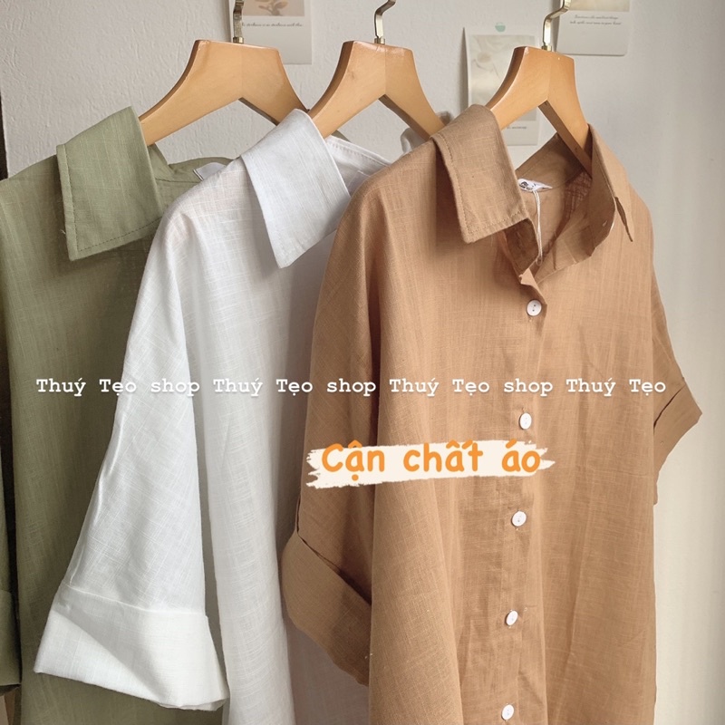 Áo sơ mi xước cộc tay cúc dọc sau lưng - Áo sơ mi nữ cộc tay basic xinh xắn