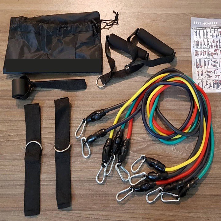 Bộ dây ngũ sắc tập gym 11 món cao cấp (HÀNG TỐT) - Resistance band dây chun kháng lực thể hình thể lực tập ngực body