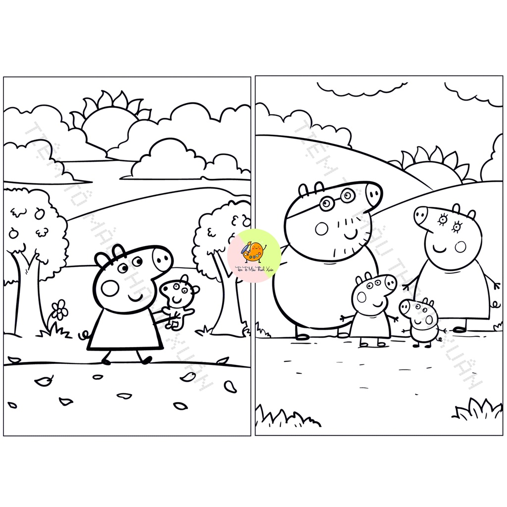 Set 10 Tờ Tranh Tô Màu Hình Heo Cute Cho Bé Size A5 Màu Sáp, Màu Chì - Tiệm Tô Màu Thanh Xuân