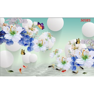 Tranh Dán Tường 3D- Hoa 3D giả Ngọc Màu Tinh Khôi- Đã tích hợp sẵn keo