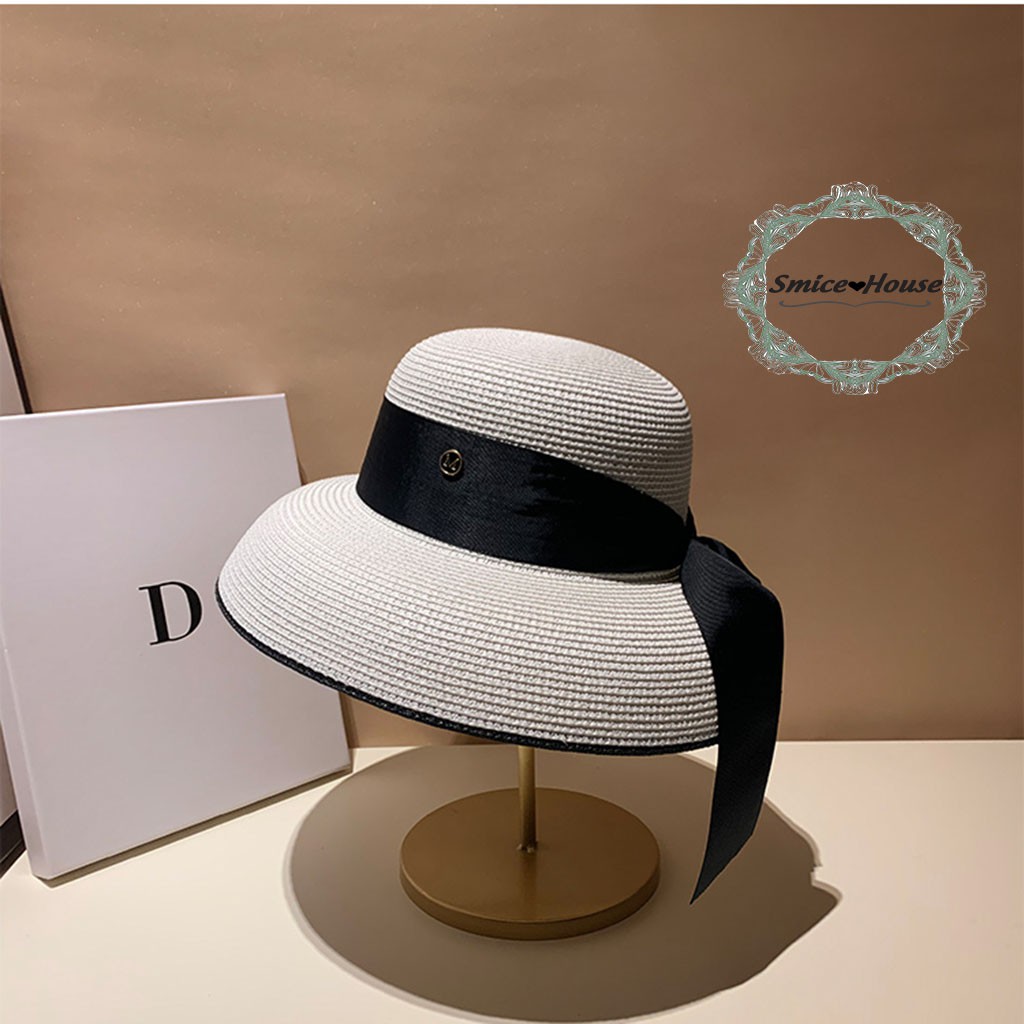 Mũ chụp đèn Hepburn retro phong cách Pháp/ nón cói chuông chống nắng đi biển du lịch mùa hè logo M