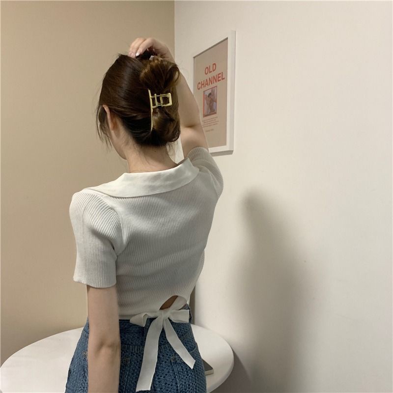 Áo Thun Dệt Kim Tay Ngắn Cổ polo Dáng Ôm Thời Trang Cho Nữ  tao bao