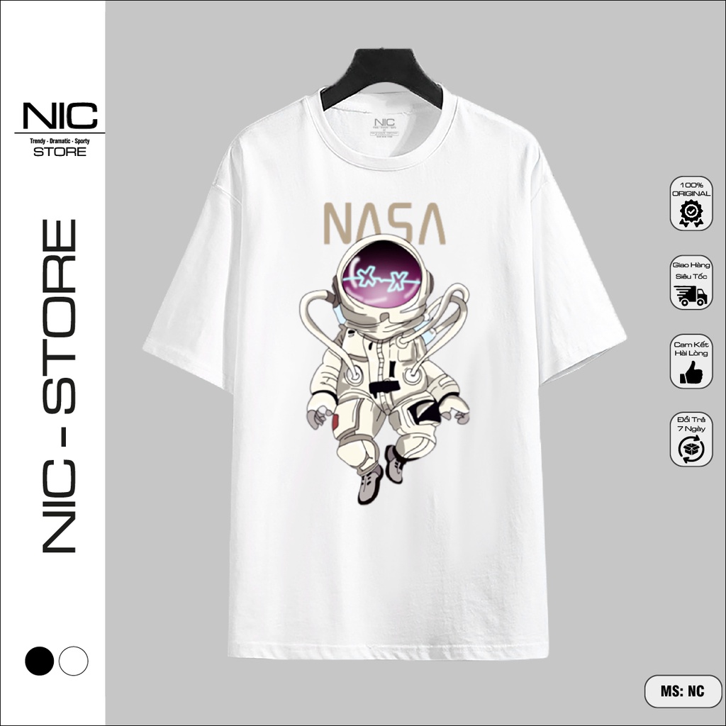 Áo phông tay lỡ  form dáng rộng Nasa phi hành gia chất cotton unisex phong cách streetwear.