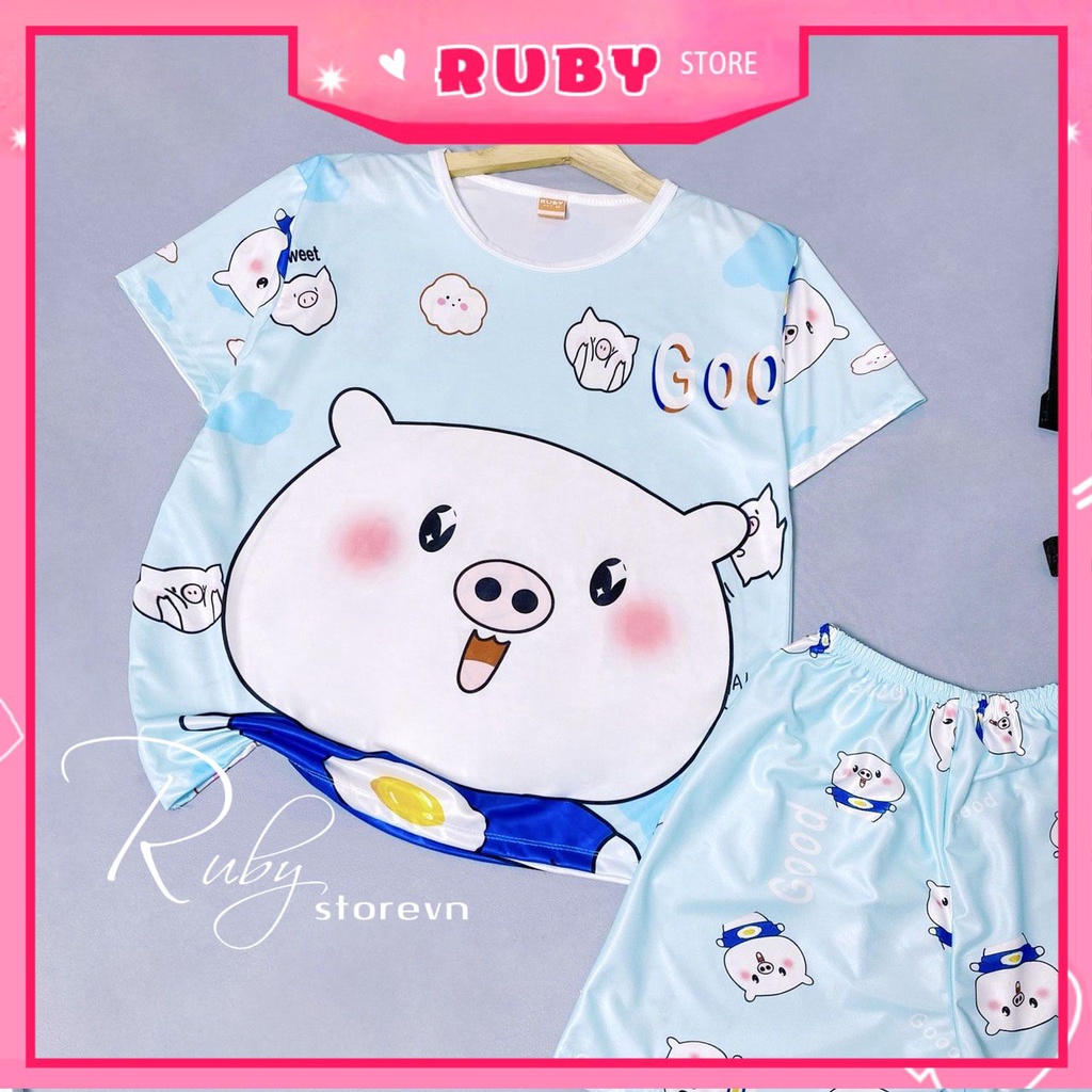Đồ bộ thun đùi cho bé mặc nhà size đến 70kg chất thun mềm mát in hình heo hoạt hình dễ thương DBRBD FULL SIZE