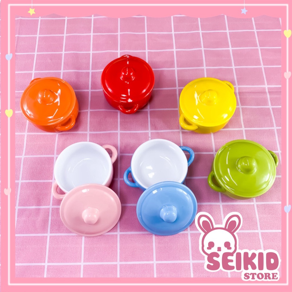 Bát sứ ăn dặm có nắp đậy hình chiếc nồi cực kì xinh xắn đáng yêu Seikid 130ml