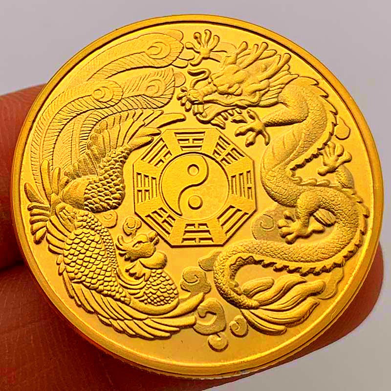 Xu Long Phụng Bát Quái Âm Dương; Màu: vàng; đường kính của mỗi đồng xu là 3cm-TMT Collection-SP002467