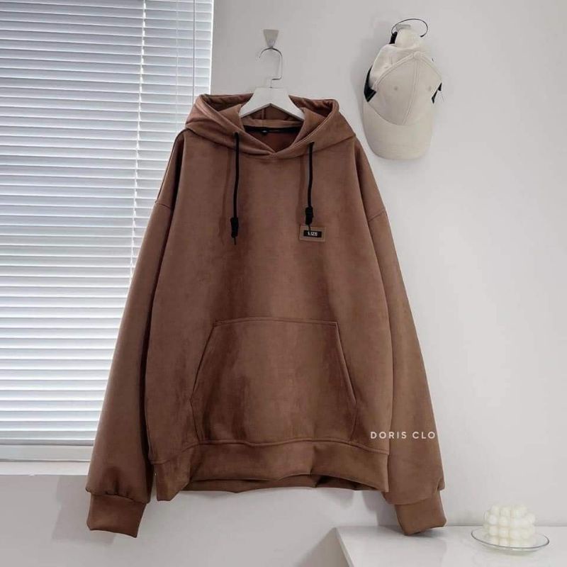 Áo hoodie nỉ bông nam nữ, áo mũ hoodie thu đông unisex 2 màu nâu đen