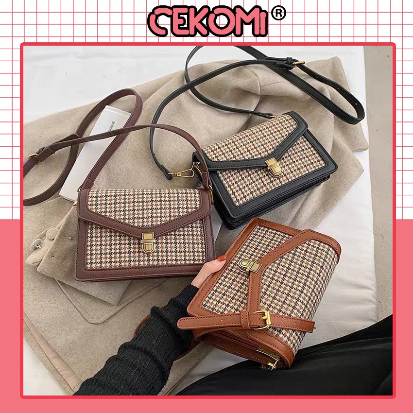 Túi Xách Nữ - Túi Đeo Chéo Nữ Họa Tiết Caro 3 Ngăn Tiện Lợi Kiểu Dáng Vintage