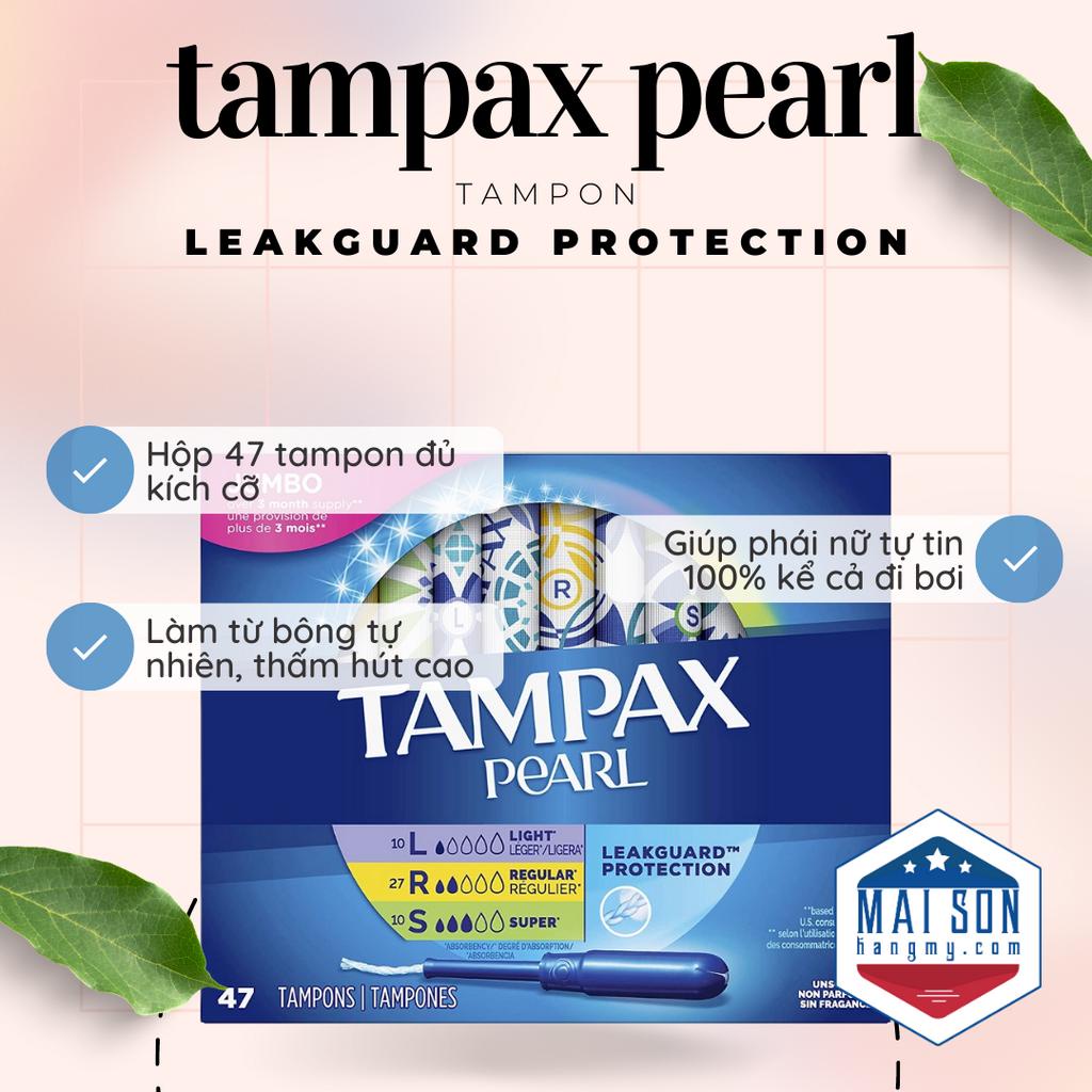 TAMPON CÓ THANH ĐẨY TAMPAX PEARL - Hàng Nhập USA Chính Hãng