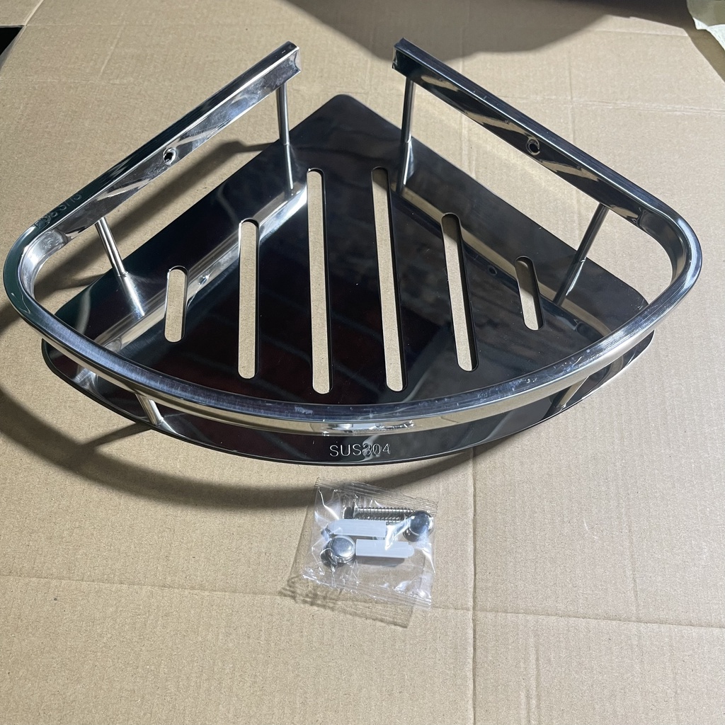 Kệ góc 1 tầng bản nhỏ cho nhà tắm inox sus 304 sáng bóng