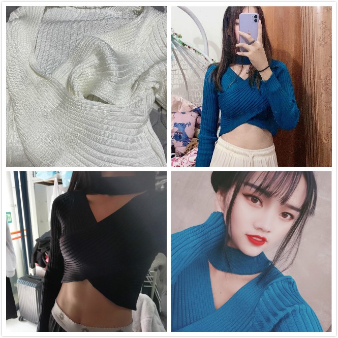 Áo Dệt Kim Tay Dài Thiết Kế Cổ Chữ V Quyến Rũ Cho Nữ