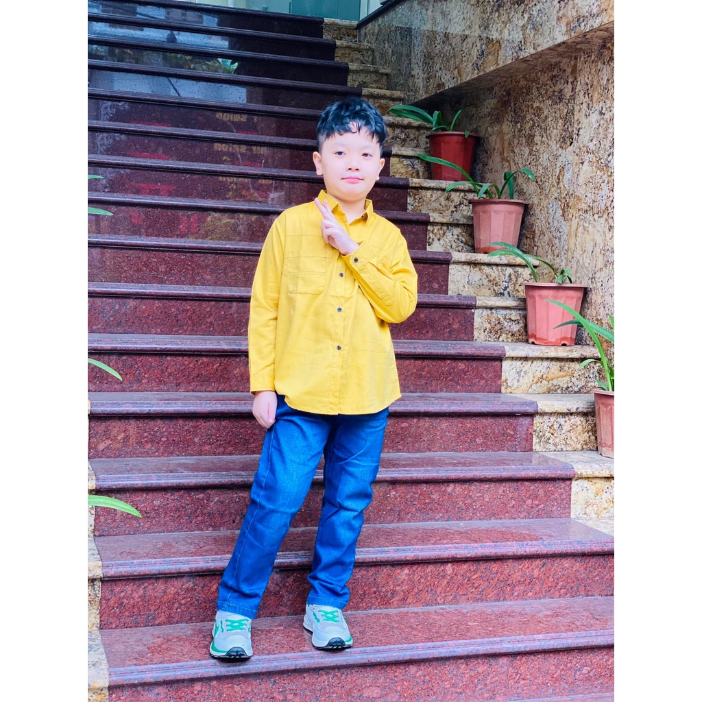 Áo sơ mi dài tay size đại cho bé trai 30-50kg