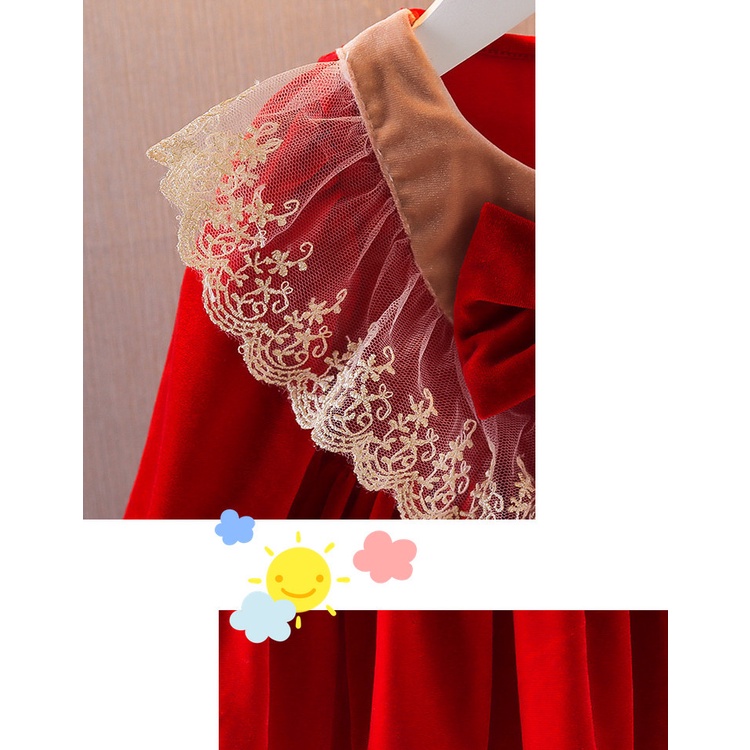 [Cao Cấp] Váy Nhung Đỏ Phối Voan Bèo Dạ Hội Cho Bé Gái MINTSCLOSET Size Từ 1 Đến 4 Tuổi - GV0012