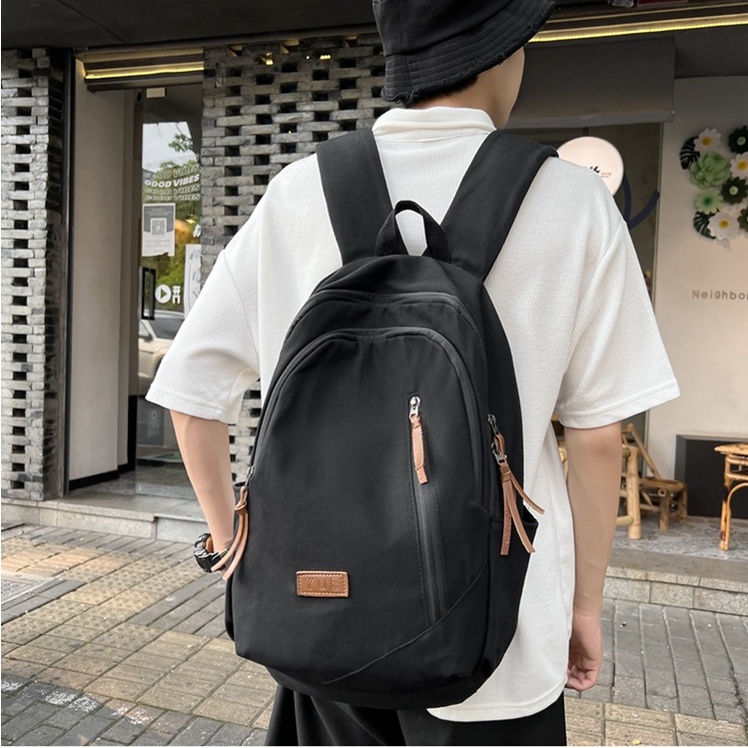 Cặp sách học sinh cỡ to vải canvas đẹp độc, balo nhiều ngăn lớn tiện dụng cho nam nữ phong cách unisex khóa dây da cá tí