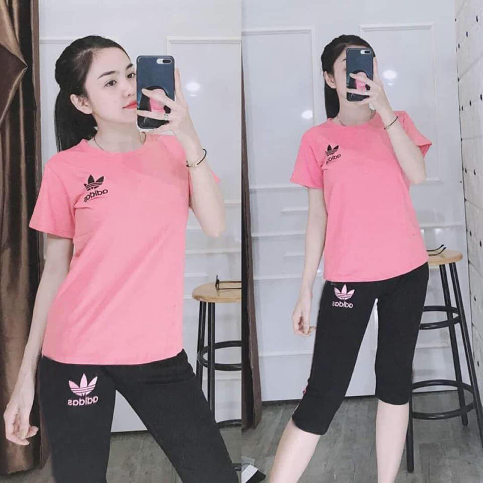 Set Cotton Lửng Nữ Dáng Thể Thao - Logo Thêu - SP Y Hình