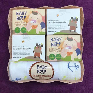 (Quà tặng) Combo 4 hộp khăn lau răng và rơ lưỡi Baby bro