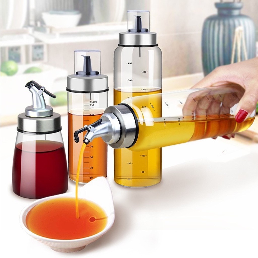 Bình, hũ đựng dầu ăn gia vị thủy tinh cao cấp 300 ml, Chai thủy tinh loại cao chia vạch đựng dầu ăn chiết rót dầu