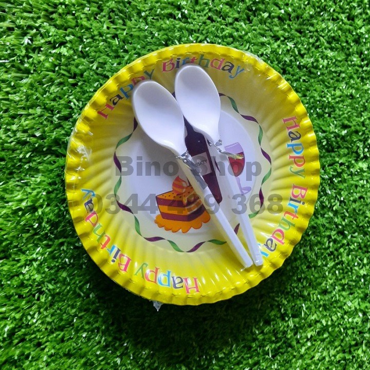 Đĩa Giấy Tiệc Sinh Nhật 16cm Muỗng -10 Cái