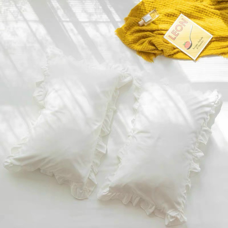 Bộ chăn ga gối Cotton tici viền bèo đáng yêu drap giường Hàn quốc ga trải bo chun đủ size - Màu trắng viền bèo.